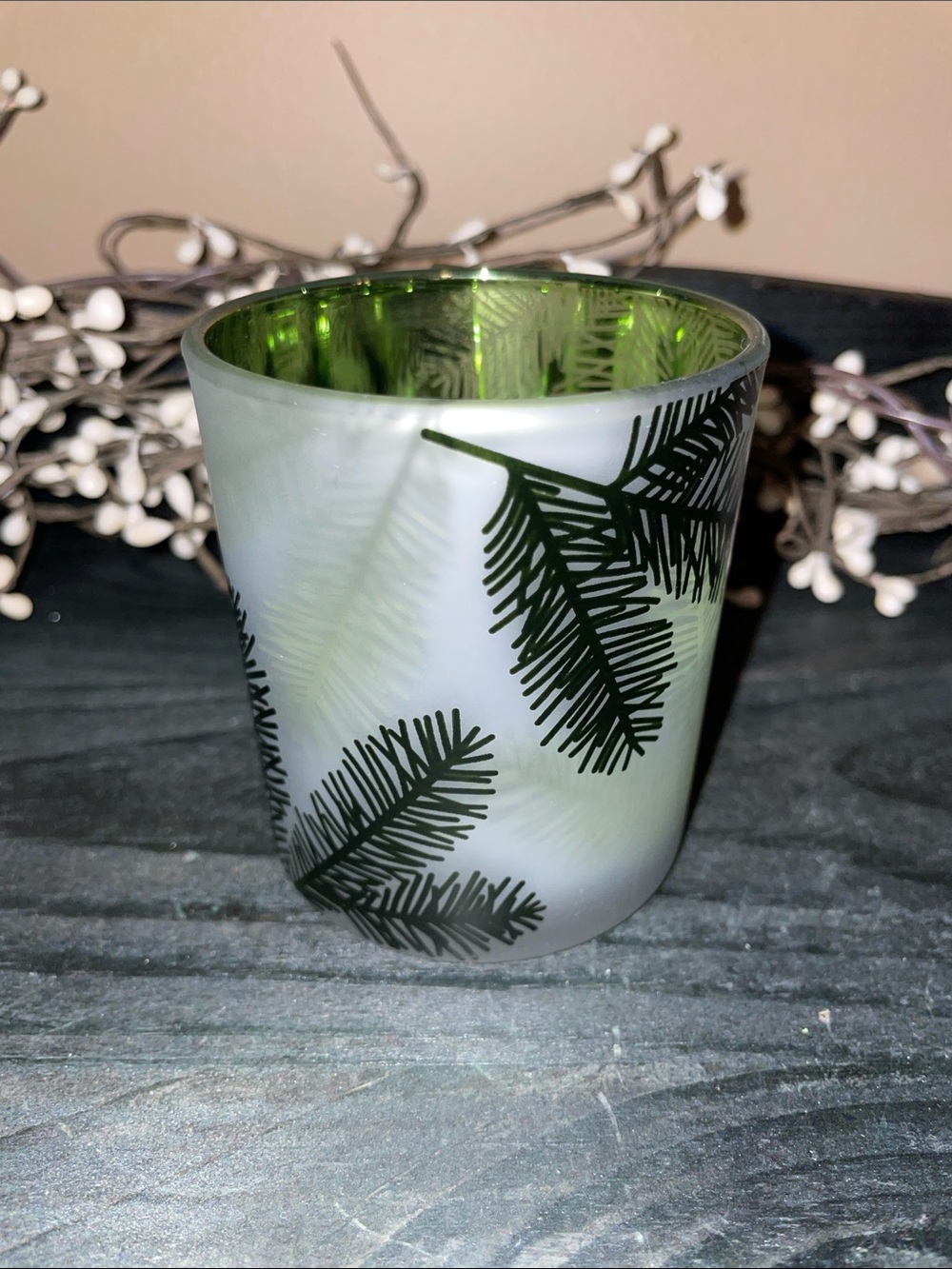 Yankee Candle Pine Needle Frosted Glass Votive Holder - Green Interior